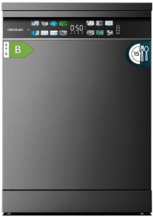 Cecotec Lavastoviglie da incasso Bolero Aguazero 6700 Dark B. 60cm, 15 coperti, Classe B, Motore Inverter Plus, Display Color, 14 programmi, Turbo Dry+, Dual Zone Wash, Vassoio regolabile, AutoClean