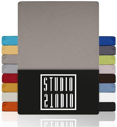 STUDIO Basic Spannbettlaken 100x200cm – Jersey-Spannbetttuch aus 100 % gekämmter Baumwolle – Taupe – Öko-Tex Zertifiziert, bügelfrei & elastisch – für Matratzen 15–25 cm