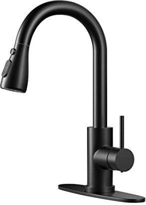 Kitchen Faucet with Pull-Down Spray Single Handle high arc Commercial Stainless Steel Matte Black Kitchen Sink Faucet with Deck Suitable for bar Laundry RV Farmhouse (Matte Black)