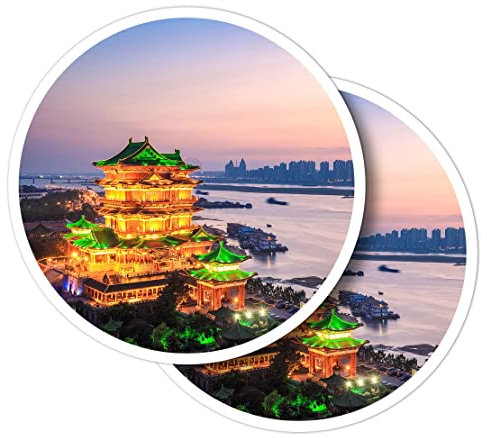Vinyl Round Stickers (Set of 2) 15cm - Pavilion of Prince Teng Jiangxi Province China for Laptops, Tablets, Luggage, Scrap Booking, Fridges #53133