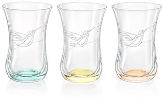Crystalex Teegläser Türkische Teegläser Kristalglas Colibri Gläser Mini Nektar Gravur in 6 unterschiedlichen Farben 120 ml 6 er Set Bohemia