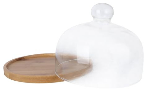 BESTonZON 1 PC Plateau De Service En Bois Mini Moules À Gâteaux En Verre Avec Couvercle Couvercle De Dôme Alimentaire Alimentaire Transparent Plateau À Gâteau Avec