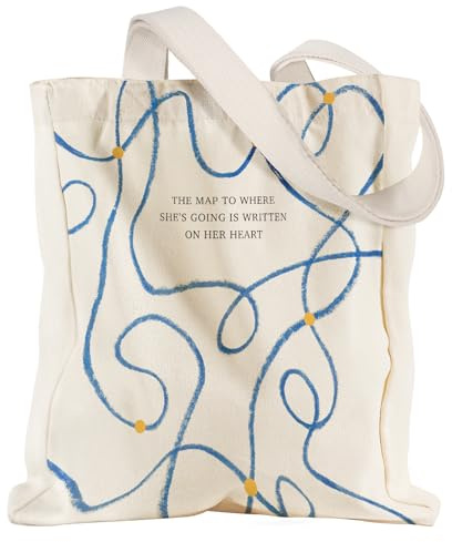 Miss Adola Aesthetic Heavy Canvas Tote Bag with Pocket for Women, Inspirational Line Art Design Casual Sturdy Quotes Cloth Cotton Gusseted Totes Bag with Pattern for Vacation, Shopping, Gym,