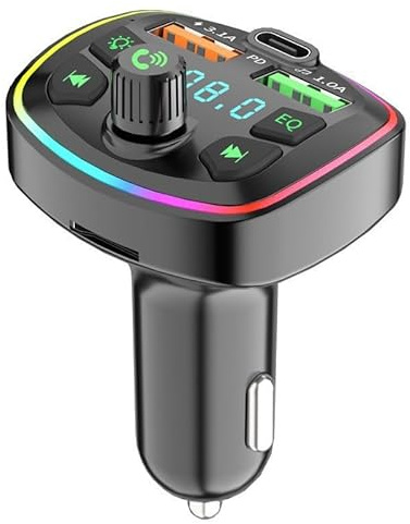Bluetooth FM Transmitter für Auto, Wireless Kfz Radio Adapter USB-C PD + Dual USB Ladegerät für Handy Tablet