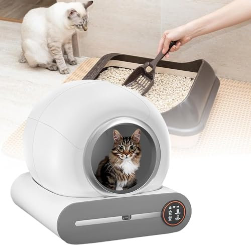 DPLXFPP No Scooping Automatic Cat Litter Box Robot No Stuck Cat, Automatic Smart Litter Box Self Cleaning Large, Cat Litter Tray With 65l Extra Large Capacity, Infrared Sensing, Health Monitoring