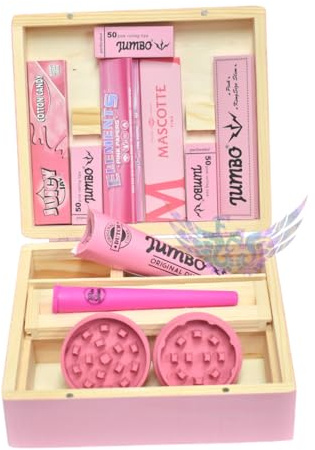 FALLENANGEL Rolling Wooden Box Set T3 Size Elements Mascotte Pink Papers Filter Tips Organiser