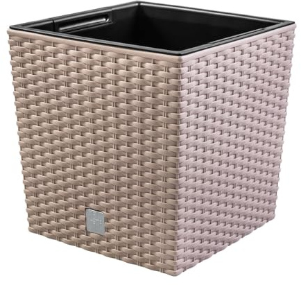 magubo Pflanzkübel in Rattan-Optik, inkl. Einsatz, quadratisch - Übertopf Groß für Haus und Garten, Moderner Blumentopf, Blumenkübel in Premium-Qualität (Beige, 400)