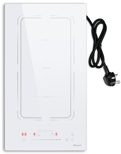 Disaenvir Plug in Induction Hob 2 Zones, 13 Amp 2800W Electric Cooker 30cm with Flex Zone, Twin Burners Cooktops in Touch & Slide, 9 Power Levels Setting, Booster, Timer, Safety Lock, White