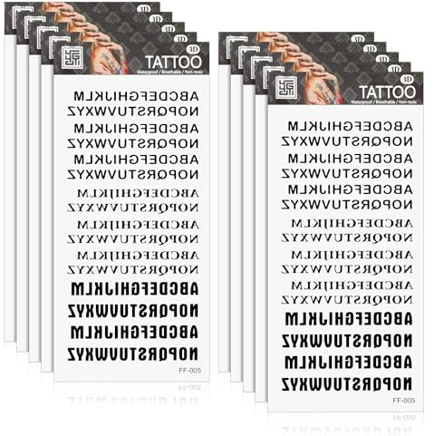 Andibro 10 Temporäre Tattoos,Selbstklebende Fake Buchstaben Aufkleber Wasserfest Schwarz Tattoo Aufkleber DIY Namenstattoo für Frauen Männer