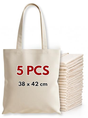 Wonky Line bomullsbärkassar 38 x 42 cm – 100 % bomull shoppingkassar för tryck – förstärkta handtag – återanvändbara och miljövänliga, natur, 38cm x 42cm