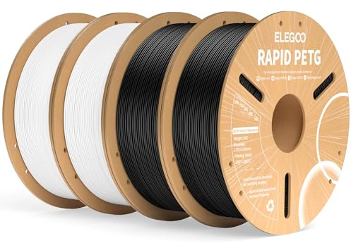 ELEGOO Rapid PETG Filament 1.75mm Schwarz & Weiß 4KG | High-Speed bis 600mm/s 3D Drucker Filament, Maßgenauigkeit +/- 0,02mm, 1kg Spule (2.2lbs), Kompatibel mit FDM 3D Drucker