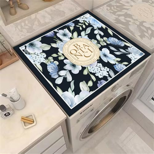 Highdi Housse de Protection pour Machine à Laver Top, Fleurs élégantes Coussin de Machine à Laver Antidérapant Housse de Machine à Laver, Machine à Laver Sèche-Linge (Noir,70x80cm)
