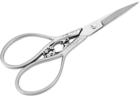 Roségoldene Schere, Stickschere, antiker Stil, Edelstahl, Schneiderschere, Garnschere zum Häkeln, zum Nähen, für Haushaltshandwerk (Silver flower)