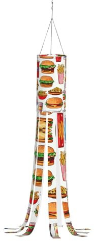 SABFWF Saisonaler Windsack mit Fast-Food-Druck, für Herbst, Winter, Thanksgiving, Outdoor und Geister-Thema, Windsack mit Stange