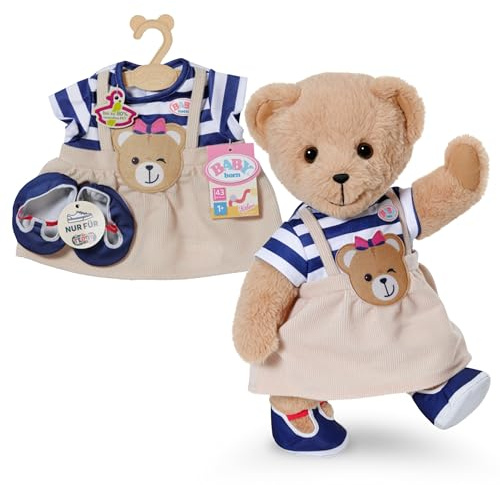 BABY born Teddy Kleid mit Schuhen für Teddy und 43 cm Puppen | Gestreiftes Kleid mit Bärenaufnäher, Schuhe inklusive, passend für Teddy & 43 cm Puppen