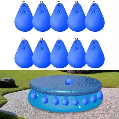 10 PCS Pool Water Bags with Hooks, Pool Cover Weight Bags Hanging Bags Pool Water Bags, Heavy Duty Swimming Pool Closing Water Bags, Winter Pool Cover Water Bag for Above Ground - Dark Blue