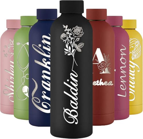 Uoffice5 Bouteilles d'eau isothermes personnalisées - Acier inoxydable - 473 ml - Pour la salle de sport, le travail, le camping, les voyages en voiture, les boissons chaudes et froides