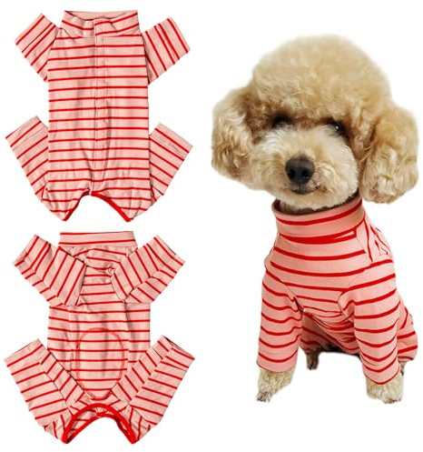 Kukaster Pet Hundebody Nach Op, Op Body Hund kastration Hündin, Body für Hunde nach Op, Hundebody mit Beinen, Wundschutzanzüge Nylonschnalle für Haarausfall, Allergien, Rasur, Rosa Rot Streifen S
