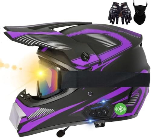 Motocross-Bluetooth-Helme, ECE-geprüft, Motocross-Helme mit Handschuhen/Brille/Maske, bequem und belüftet, sicher, geeignet für Motocross, MTB, Cross-Bike, BMX B,M57-58CM
