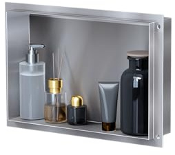 VILSTEIN Wandnische Dusche 30x45 cm [ROSTFREI] - Randlose Duschnische - Wandnische Silber - Einbauregal für Dusche im Unterputz - Randloses Duschregal mitVersenkte Duschnische für das Badezimmer
