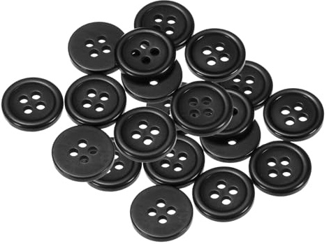 QUARKZMAN 20 Stück Knöpfe 12,5mm Bastelknöpfe Schwarz Nähknöpfe Harz Rund Flach 4-Loch Kunststoffknöpfe für Nähen DIY Handwerk Scrapbooking Dekorieren Kleidung Mänteln Blusen Hemden