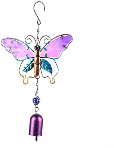 GORGECRAFT Carillon Éolien Papillon 30cm Cadre en Fer Métallique Petites Cloches en Verre et Cristal à Suspendre Décoration D'Extérieur pour Jardin Fenêtre Cour Patio Pelouse Cadeaux de Fête Violet
