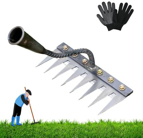Rastrillo De Deshierbe, Rastrillo Jardin con Mango, Rastrillo De Acero Al Carbono De 5/6/7/8 Dientes, Rastrillo De Dientes Jardin, Rastrillo De Hierro para Jardinería Y Deshierbe (8 Dientes)