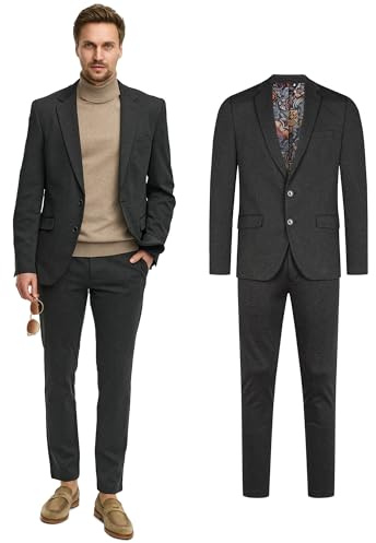 JEFF Traje de hombre JFEzra Set de 2 piezas, traje de hombre con chaqueta y pantalón | Traje elástico de hombre de corte regular para hombres, gris, 56