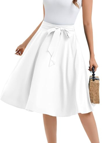 Bbonlinedress Gonna da donna estiva a lunghezza ginocchio, gonna vintage rétro, gonna a ruota, basic, versatile, casual, a vita alta, gonna per il tempo libero, bianco, L