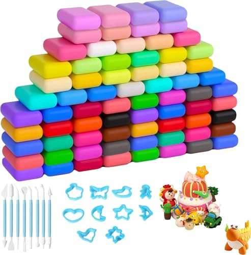 Softknete Kinder 72 Farben DIY Bastelset – Lufttrocknende Modelliermasse für Kinder und Erwachsene, inklusive Werkzeug & Formen, kreative Knetmasse für Schule, Zuhause, Geburtstage, Lernspie