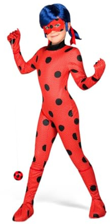 My Other Me Marienkäfer-Kostüm für Mädchen, rot und schwarz, mit Overall, Handschuhen, Stiefelstulpen, Augenmaske, Perücke, Jo-Yo und Ohrringen, Größe 6-8 Jahre. Erwecken Sie Ihre heldenhafteste Seite