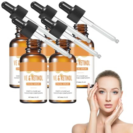 Siero avanzato al retinolo per il viso - peptidi a base vegetale e vitamina E, rassoda, leviga le rughe e le linee sottili, Basso irritante non comedogenico per la pelle sensibile, 30ml (5 bottiglie)
