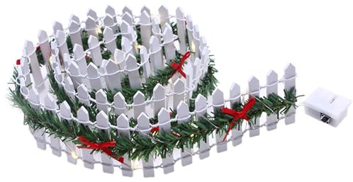 RCGOFOLLOW Decorazione natalizia magica in legno, albero di Natale, villaggio natalizio, mini recinto di Natale, recinto luminoso in miniatura, bianco