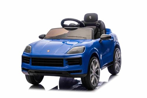 Beneo Motors Porsche Cayenne Kinder Elektroauto 12V lizenziert – Einzelsitz Elektro kinderauto mit Lithium-Batterie, Federung, 2x25W Motoren, 2,4GHz Fernbedienung, MP3 USB/AUX, LED-Lichter, blau