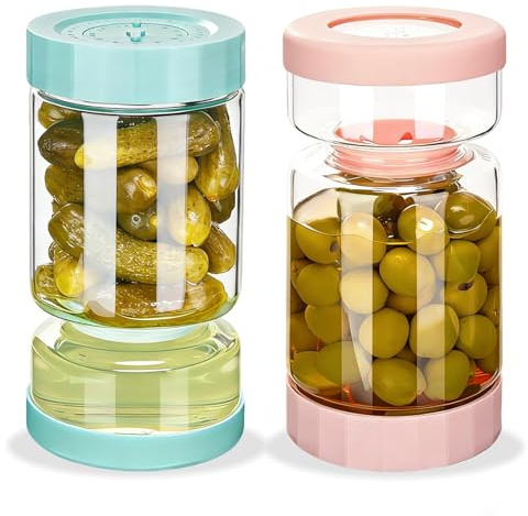 ZENS Gurkenglas zum Umdrehen 2er,1.1L Essiggurken Behälter, Pink&Blau | Gurkenglas mit Sieb Sanduhr, Luftdichte Auslaufsicher Gewürzgurken Behälter für Oliven Flip jar