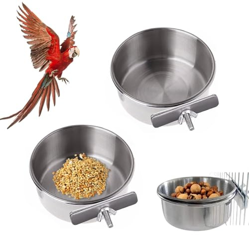 2er-Set ​​Edelstahl Vogel Futternapf​​ zum Einhängen, Robuster ​​Vogelkäfig Zubehör​​ Napf für Wellensittich Kanarienvogel, Leicht zu reinigender ​​Ratten Käfig Zubehör​​ Futterbehälter (10x4.5 cm)