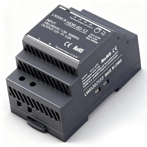 Kssvzz Hutschienen-Netzteil 12V DC 5A 60W, DIN-Schienen-Transformator | Eingang 100-240V AC 50/60 Hz, DIN-Rail Trafo für Heim- oder Industrieautomation