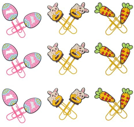 UKCOCO Lot de 30 Clips de Marque-page Pâques en Pvc Lapin, Carotte et Œuf Pinces à Papier Décoratives pour Fournitures Scolaires Garçon et Filles, Enseignants et Bureau Organisation