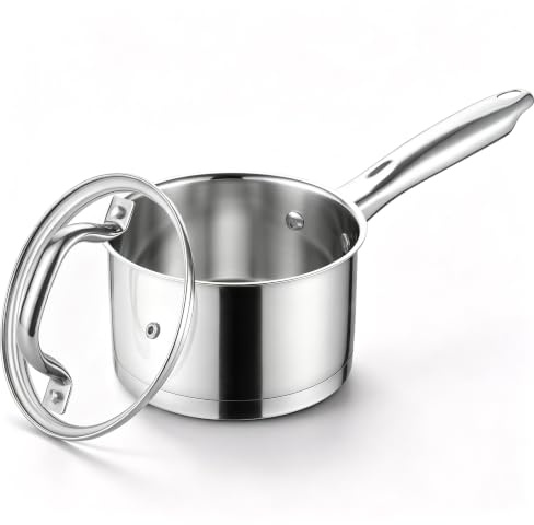 Joyfair 14cm Stainless Steel Tri-Ply Base Saucepan Milk Pan with Glass Lid | Non-Toxic, Three-Layer Construction, Heat Resistant, Ergonomic design, Multi-Purpose, Oven Safe, Dishwasher Safe