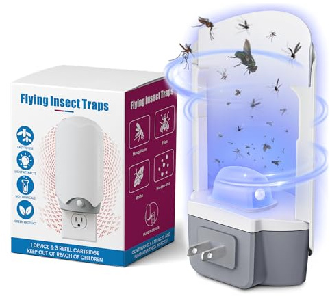 Forhimn Trappola per mosche da interni, 1 cattura mosche plug-in con 3 ricariche di carta colla, trappola per moscerini e moscerini per la casa, cattura luce adesiva per insetti volanti, moscerini e