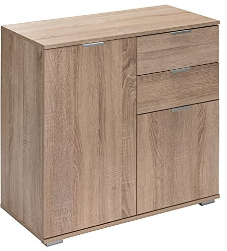 Casaria® Kommode mit 2 Türen 2 Schubladen 70x75x35cm Holz Modern spiegelbarer Aufbau Schlafzimmer Büro Flur Mehrzweckschrank Aktenschrank Schrank Eiche
