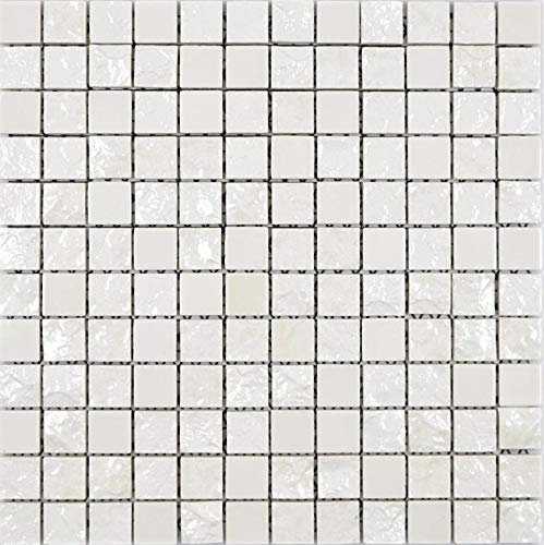 Mosaikfliese Keramik weiß Steinoptik Wand Duschwand Badewannenverkleidung WC, Mattengröße: 316x316 = 0,10 qm, Steingröße: 25x25x7-8mm - 1 Matte
