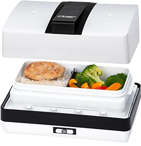 Cloer 800MBX Menübox elektrische Lunchbox zum Aufwärmen von Speisen-inkl 1,2 l, Tablett und Messbecher herausnehmbarer Träger Edelstahlkochplatte, kombinierbar Lunchbox-Sets, Weiß, 1,2 Liter
