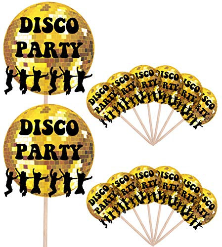 AK Giftshop Disco Ball - Retro - Birthday - Event - Party Food - Cake Cupcakes - Picks Sticks Decorations Toppers Stand Up Food Flags (Pack of 14)