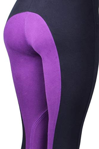 Astile Equestrian Childrens/Kids Horse Riding Jodhpurs/Breeches from 18 to 28 Waist Soft Stretchy (Black/Purple, 26'' Waist)