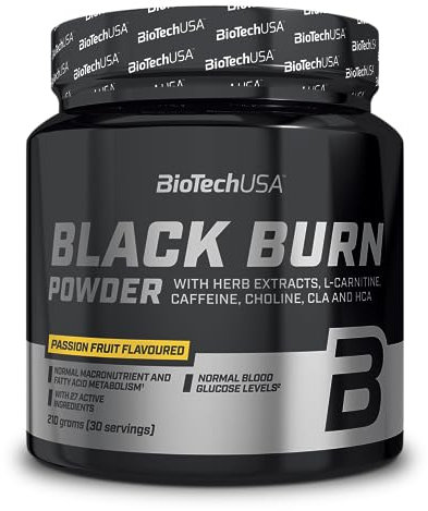 BioTechUSA Black Burn Powder | Fortgeschrittene thermogene Formel | 26 Wirkstoffe | Fettstoffwechsel, Energieschub | Pflanzenextrakte, Vitamine, Mineralien, 210 g, Passionsfruch