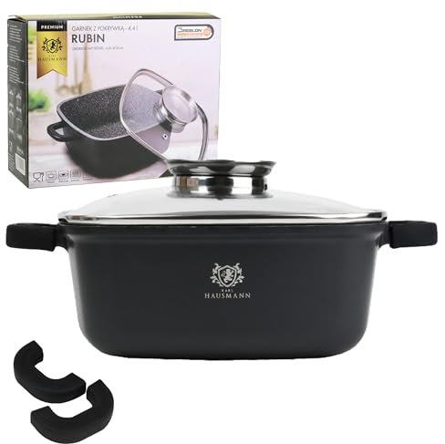 KARL HAUSMANN Faitout Induction - 4.4L – Ø 24 cm - Cocotte Fonte d'Aluminium - Marmite Couvercle en Verre - Casserole Tous Feux dont Induction - Revêtement Antiadhésif - Sans PFOA