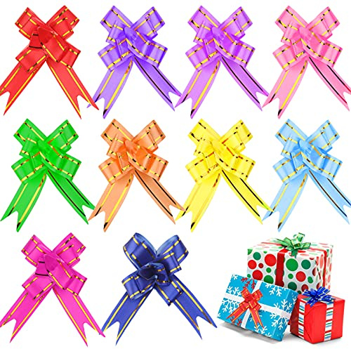 Realjoy 100Pcs Pull Bows for Gift Wrapping,10 Colors | Gift Bows Ribbon Bows for Presents Pull Bow for Crafts Christmas Wedding Birthday Party