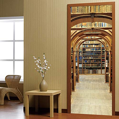 FHKGIUJAD Türtapete Selbstklebend Vinyl Türposter 3D Bibliothek Bücher Muster Diy Türaufkleber Türfolie Türposter Selbstklebende Tür Abnehmbare Heimtapete Dekorative Kunst 40X120Cm