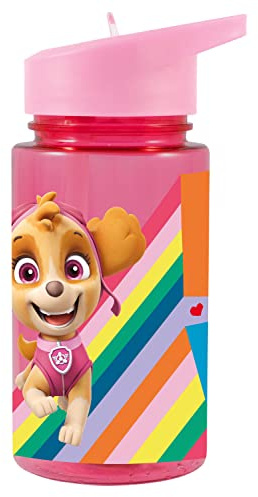 PAW Patrol Vattenflaska för barn 450 ml – transparent sugrörsflaska med fällbart sugrör, BPA-fri och ftalatfri – vattenflaska för skola, dagis och sport, praktisk 18 × 7 cm, handtvätt